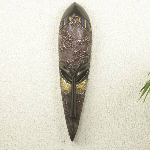 Alternate image for Original African Peace Mask Hand Crafted Wood and Metal Fafa