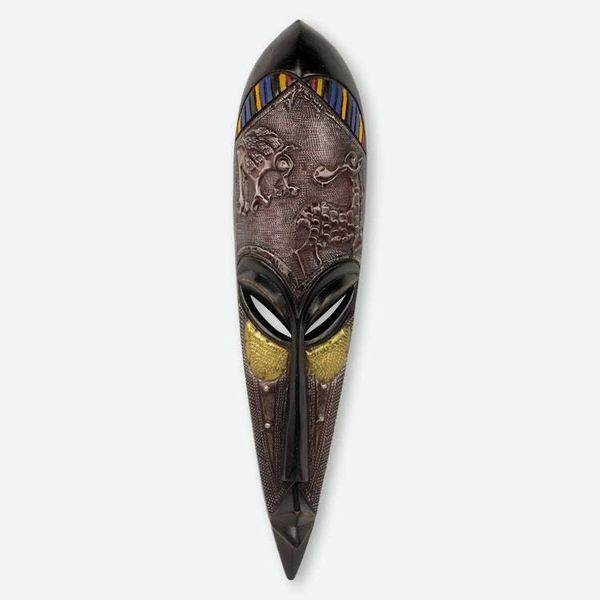 Alternate image for Original African Peace Mask Hand Crafted Wood and Metal Fafa