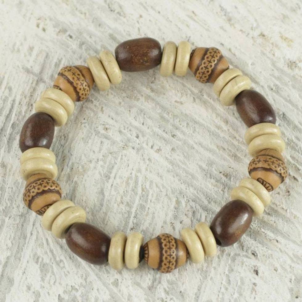 Sese Wood and Terracotta Hand Made Ghanaian Beaded Bracelet 'Feminine Beauty'