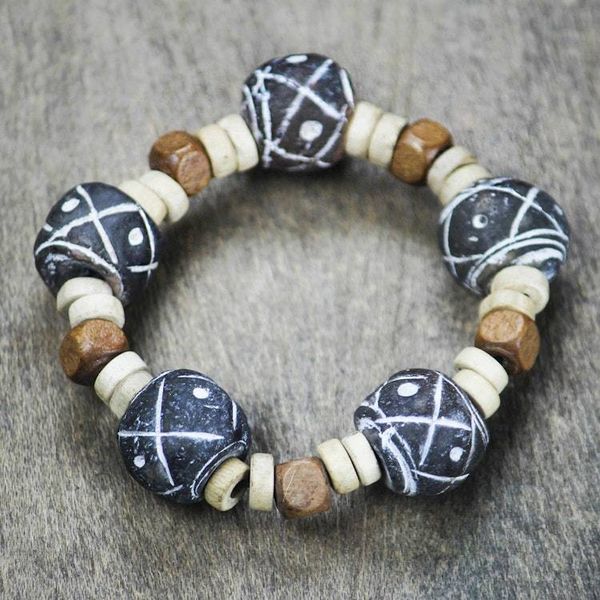 Alternate image for Terracotta and Sese Wood Beaded Stretch Bracelet from Ghana Dreams at Dusk