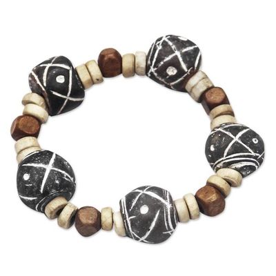 Alternate image for Terracotta and Sese Wood Beaded Stretch Bracelet from Ghana Dreams at Dusk