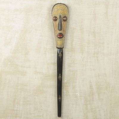 Alternate image for Authentic African Wall Mask with Beadwork and Metal Inlay Cornmeal Stew Cook