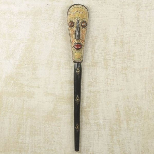 Alternate image for Authentic African Wall Mask with Beadwork and Metal Inlay Cornmeal Stew Cook