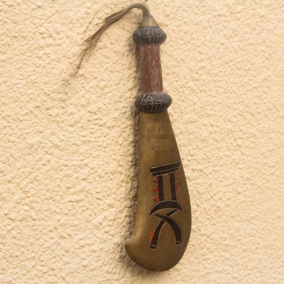 Adinkra-Themed Wood Decorative Accent from Ghana 'Adinkra Gua Sika'