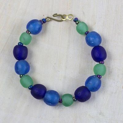 Alternate image for Blue Recycled Glass and Plastic Beaded Bracelet from Ghana Blue Novelty