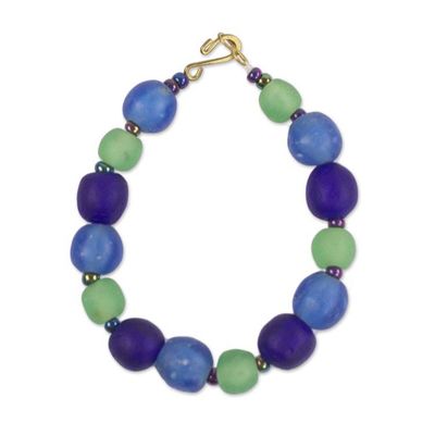Alternate image for Blue Recycled Glass and Plastic Beaded Bracelet from Ghana Blue Novelty
