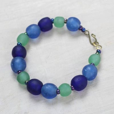 Alternate image for Blue Recycled Glass and Plastic Beaded Bracelet from Ghana Blue Novelty
