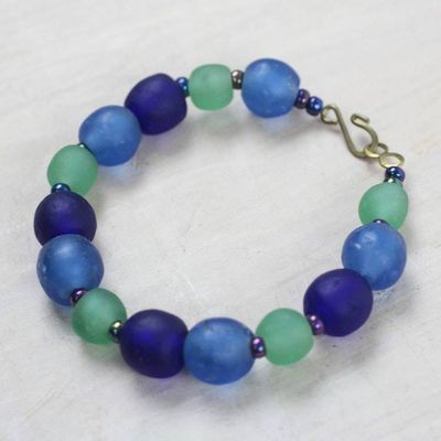 Alternate image for Blue Recycled Glass and Plastic Beaded Bracelet from Ghana Blue Novelty