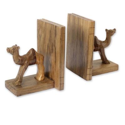 Alternate image for Hand Carved Wood Bookends Pair Happy Camels
