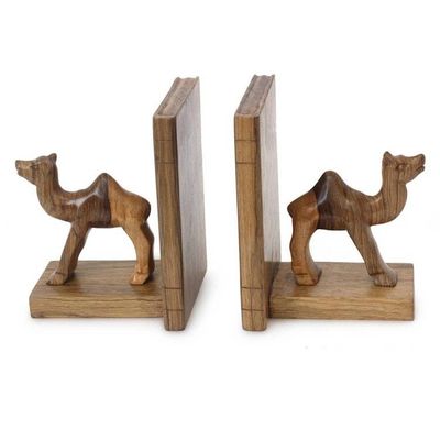 Alternate image for Hand Carved Wood Bookends Pair Happy Camels