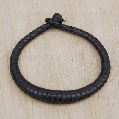 Alternate image for Handcrafted Braided Leather Bracelet in Black Black Grace