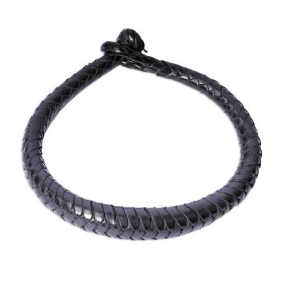 Alternate image for Handcrafted Braided Leather Bracelet in Black Black Grace