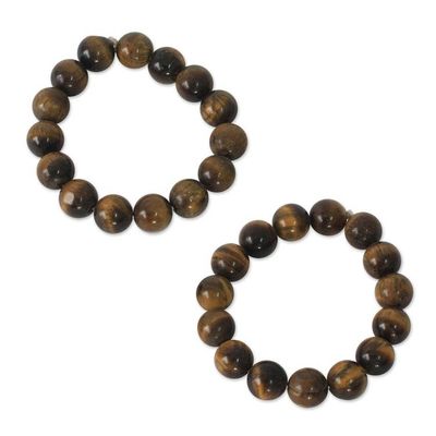 Alternate image for Tigers eye beaded stretch bracelets pair Esombo