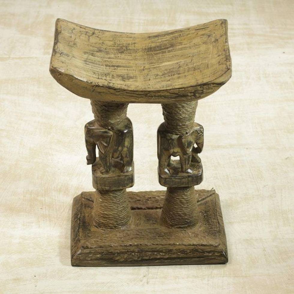 Decorative Cedar Wood Elephant Throne Stool from Ghana 'Elephant King'