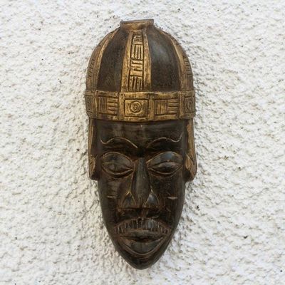 Alternate image for Brown and Gold African Wood Mask Crafted in Ghana Brantihene Face