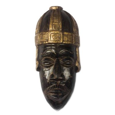 Alternate image for Brown and Gold African Wood Mask Crafted in Ghana Brantihene Face