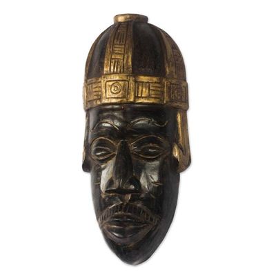 Alternate image for Brown and Gold African Wood Mask Crafted in Ghana Brantihene Face
