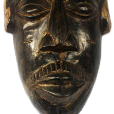 Alternate image for Brown and Gold African Wood Mask Crafted in Ghana Brantihene Face