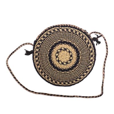 Alternate image for Black and Brown Natural Raffia Sling Bag with Leather Straps One Culture