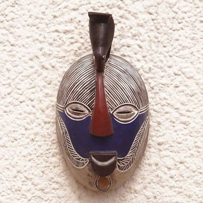 Alternate image for Handmade Congolese Wood Wall Mask with Bird Accent Songye Kifwebe