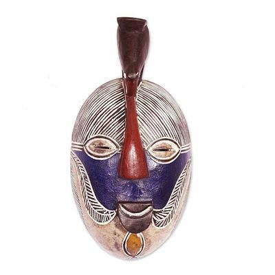 Alternate image for Handmade Congolese Wood Wall Mask with Bird Accent Songye Kifwebe