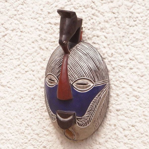 Alternate image for Handmade Congolese Wood Wall Mask with Bird Accent Songye Kifwebe