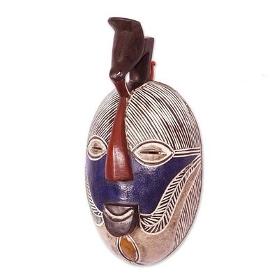 Alternate image for Handmade Congolese Wood Wall Mask with Bird Accent Songye Kifwebe