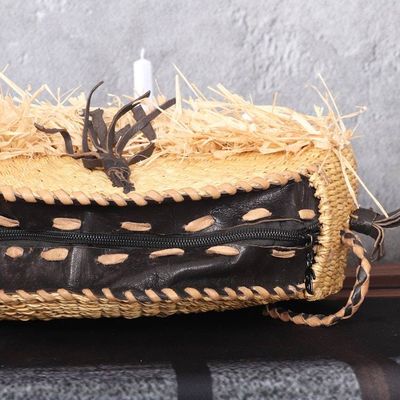 Alternate image for Handwoven Leather-Accented Round Raffia Sling Bag Jungle Core