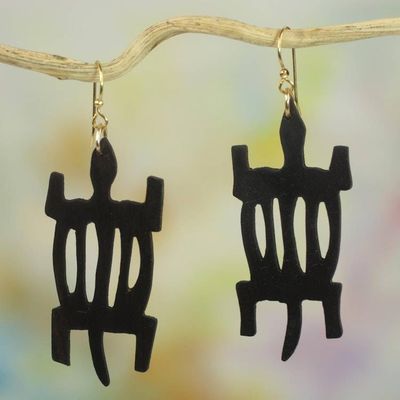 Alternate image for Handcrafted Sese Wood Crocodile Earrings from Ghana African Denkyem