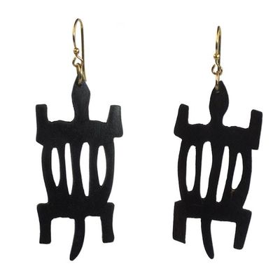 Alternate image for Handcrafted Sese Wood Crocodile Earrings from Ghana African Denkyem