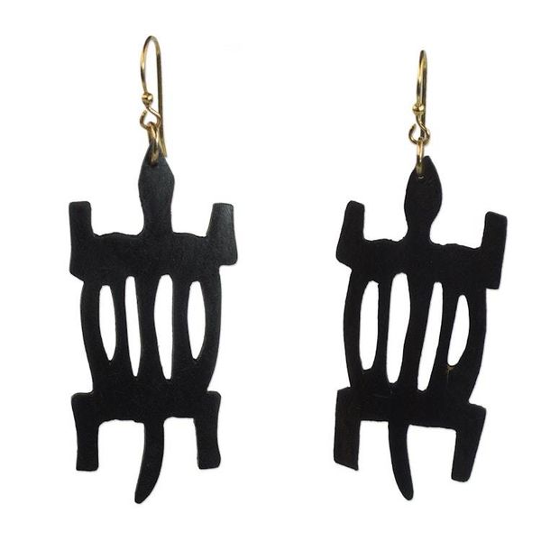 Alternate image for Handcrafted Sese Wood Crocodile Earrings from Ghana African Denkyem