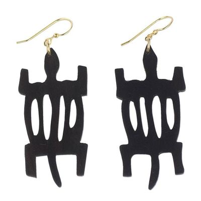 Alternate image for Handcrafted Sese Wood Crocodile Earrings from Ghana African Denkyem