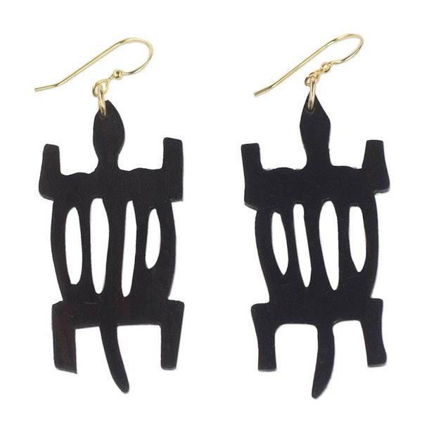 Alternate image for Handcrafted Sese Wood Crocodile Earrings from Ghana African Denkyem
