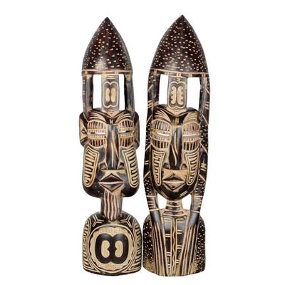 Alternate image for Hand Carved African Masks with Akan Symbols Pair Hope and Interdependence