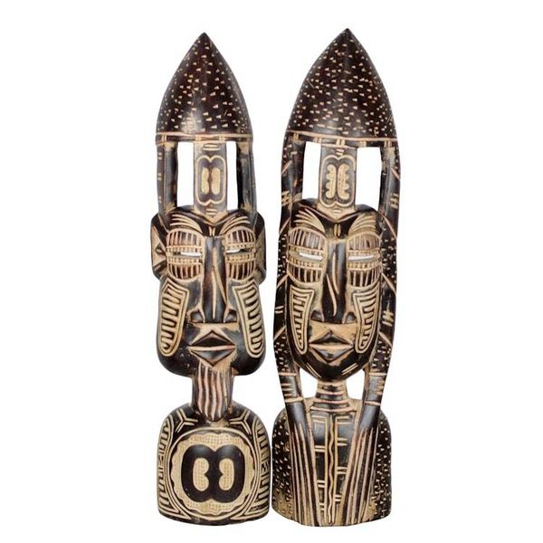 Alternate image for Hand Carved African Masks with Akan Symbols Pair Hope and Interdependence