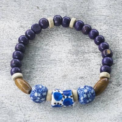 Alternate image for Blue Beaded Stretch Bracelet from Ghana Blue Gratitude