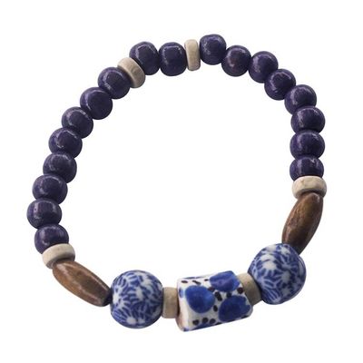 Alternate image for Blue Beaded Stretch Bracelet from Ghana Blue Gratitude