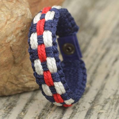 Alternate image for Hand Made Red White and Blue Mens Cord Bracelet Brilliant