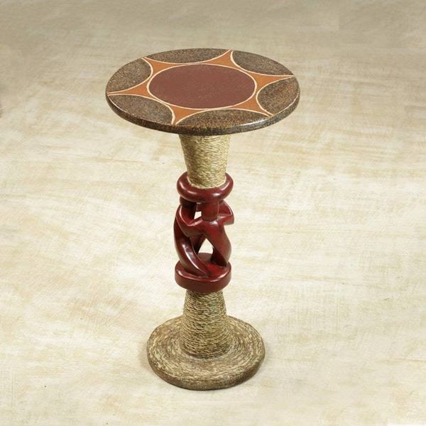Alternate image for Cedar Wood Accent Table in Red and Beige from Ghana Three Dancers