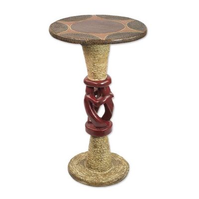 Alternate image for Cedar Wood Accent Table in Red and Beige from Ghana Three Dancers