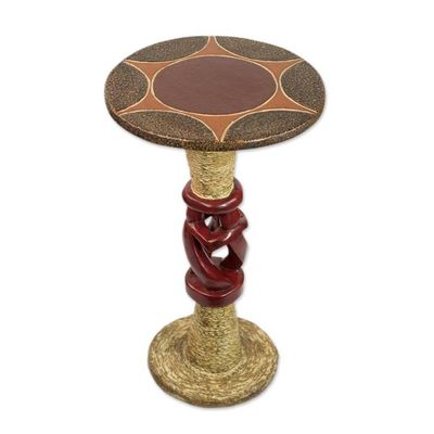 Alternate image for Cedar Wood Accent Table in Red and Beige from Ghana Three Dancers