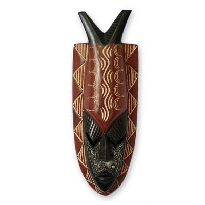 Alternate image for Artisan Crafted Nigerian Wood Mask from Africa Harvest Festival