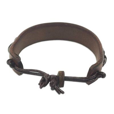 Alternate image for Handmade Mens Leather Bracelet with Braided Accent Simple Twist in Brown