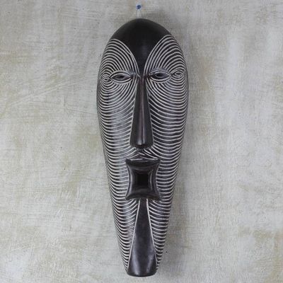 Alternate image for Hand-Carved Smiling Man Sese Wood African Wall Mask Happy Man