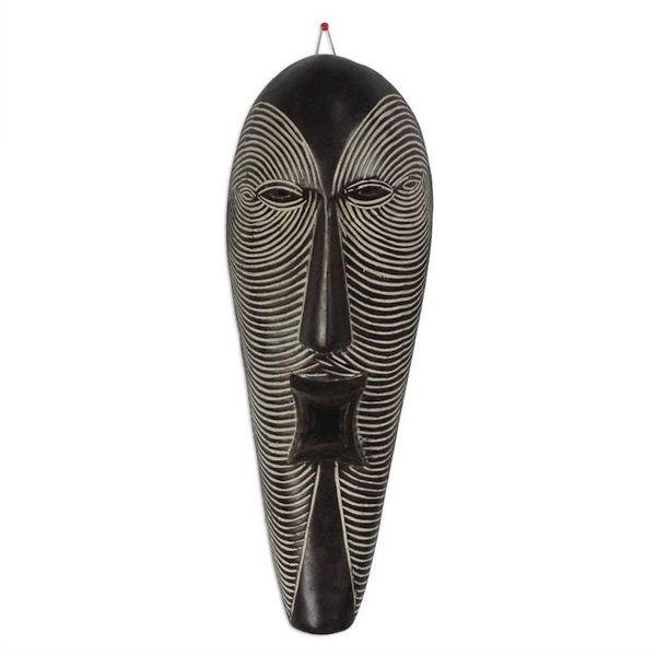 Alternate image for Hand-Carved Smiling Man Sese Wood African Wall Mask Happy Man