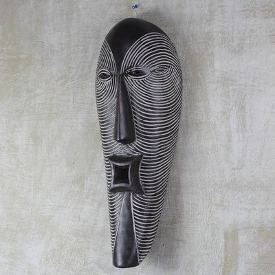 Alternate image for Hand-Carved Smiling Man Sese Wood African Wall Mask Happy Man