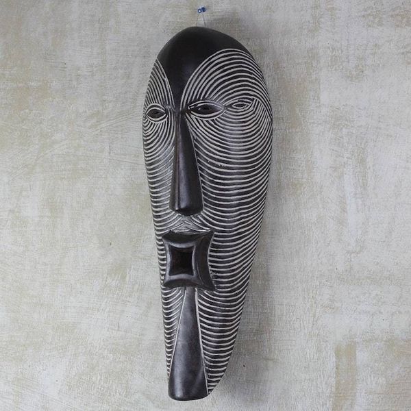 Alternate image for Hand-Carved Smiling Man Sese Wood African Wall Mask Happy Man