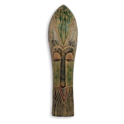 Alternate image for Handcrafted African Carved Wood Mask with Aluminum Ondatu III