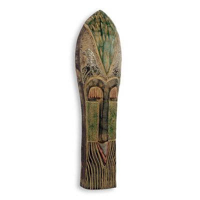 Alternate image for Handcrafted African Carved Wood Mask with Aluminum Ondatu III
