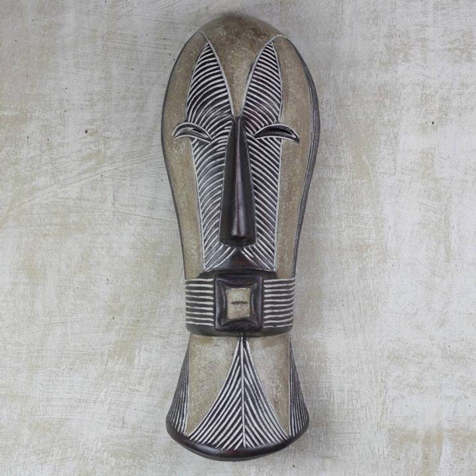 Hand-Carved Songye Woman African Sese Wood Wall Mask 'Songye Woman'